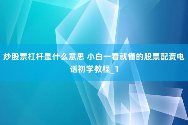 炒股票杠杆是什么意思 小白一看就懂的股票配资电话初学教程_1