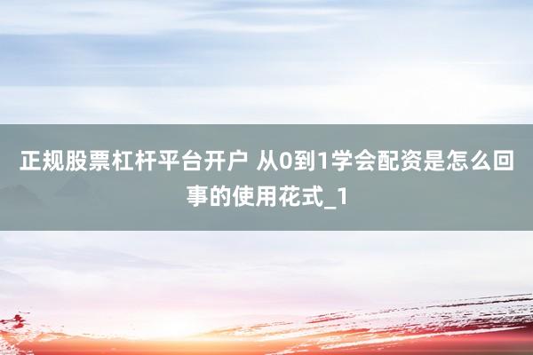 正规股票杠杆平台开户 从0到1学会配资是怎么回事的使用花式_1